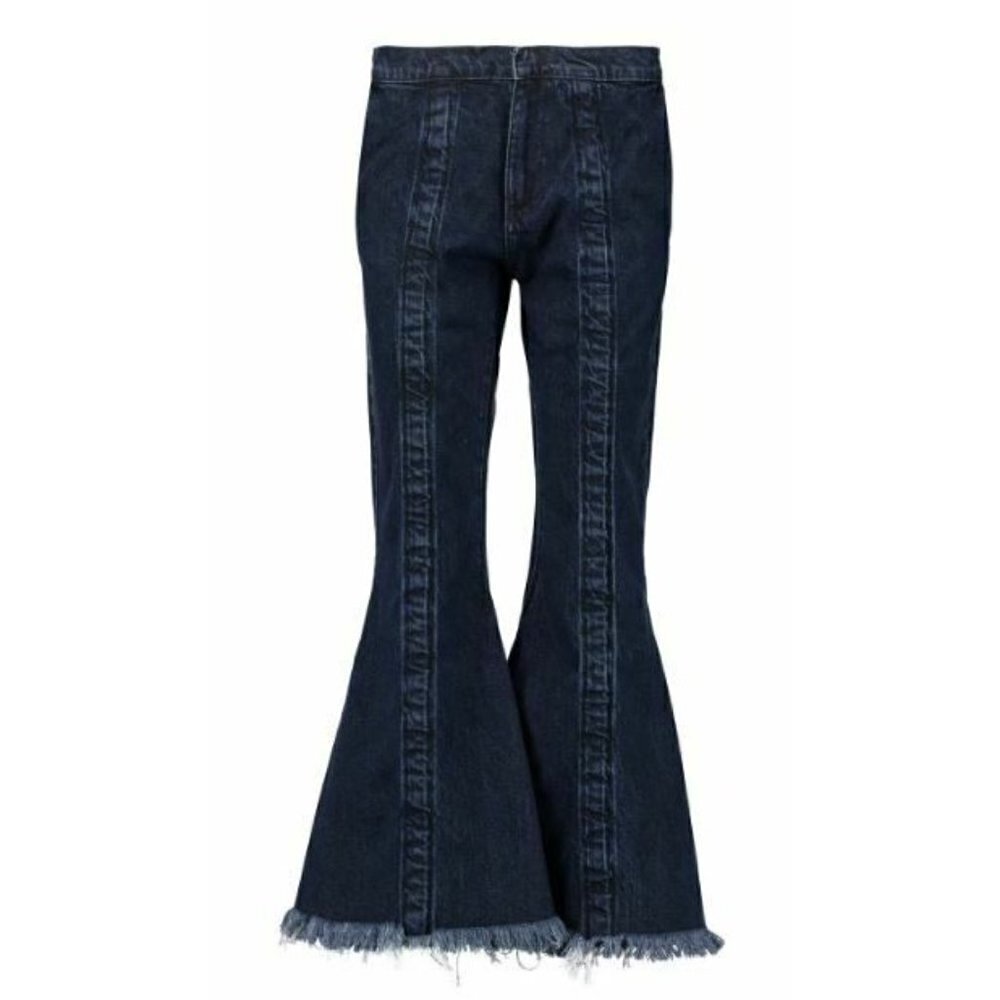 Marques Almeida Womens 8 Indigo Denim Mid-Rise Flare Frayed Hem Western Boho